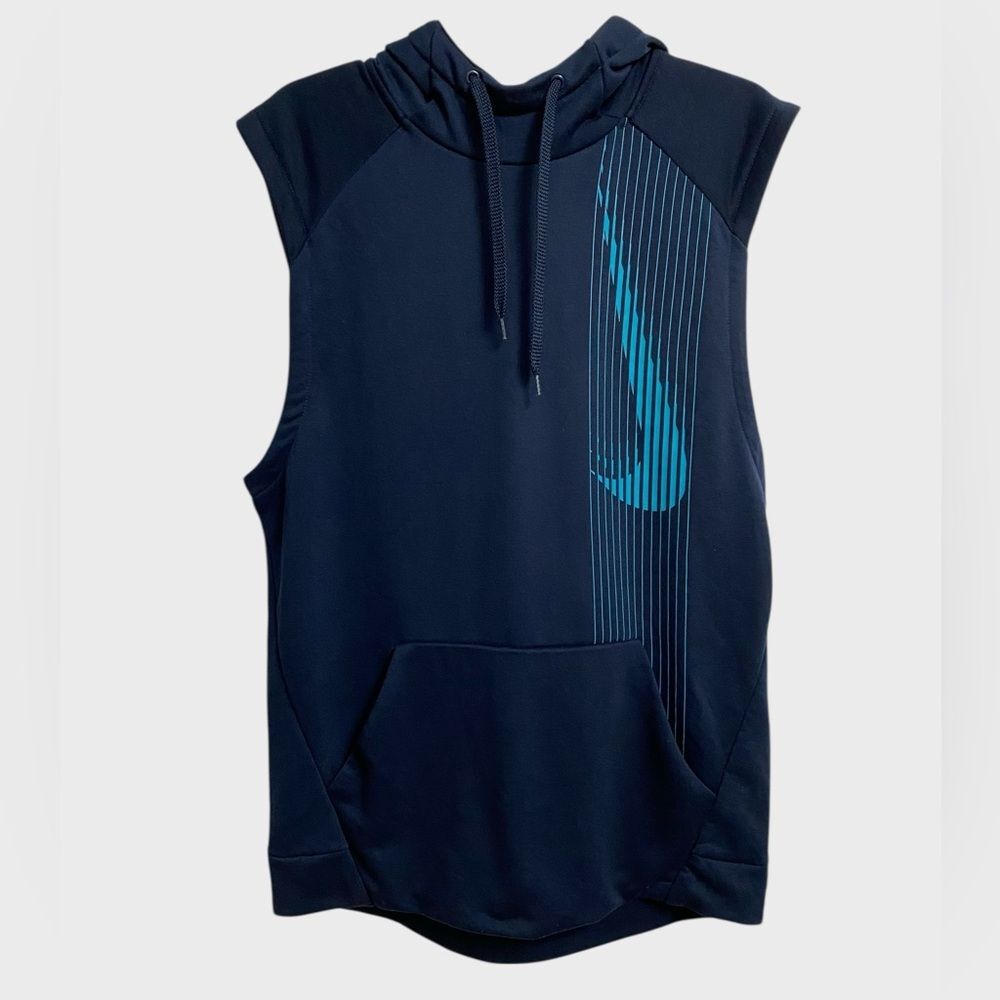Nike Men's Dri-Fit Sleeveless Training Hoodie Vest Size M Blue Pocket Gym Sports